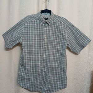 Ariat Pro Series Short Sleeve Shirt Green and White Plaid Button Down Shirt